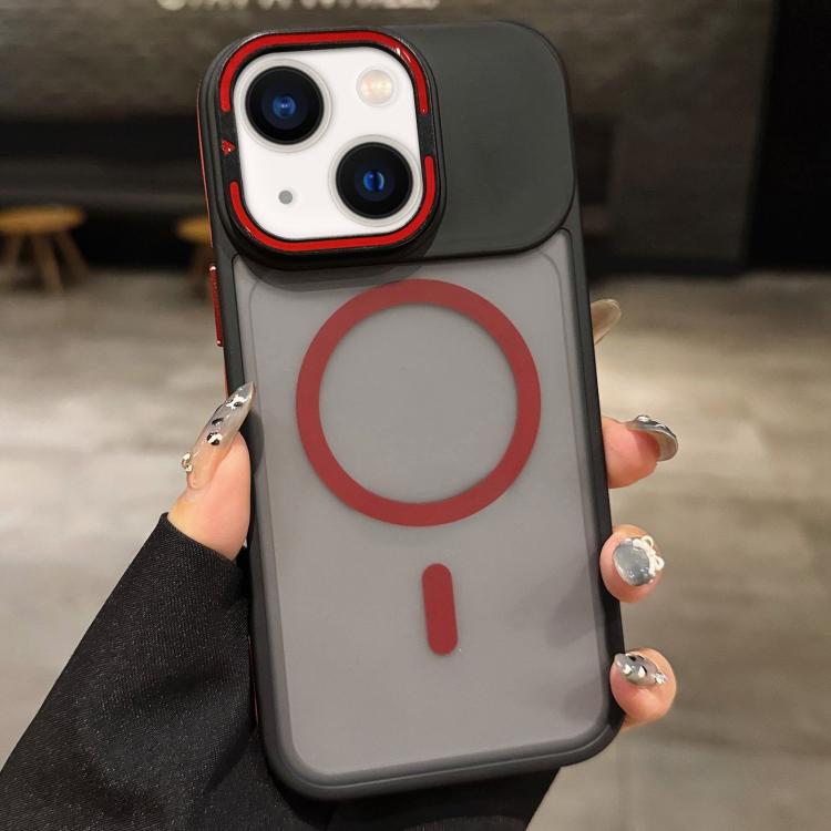 

For iPhone 13 Skin Feel Frosted Metal Lens Holder MagSafe Magnetic Phone Case(Red)