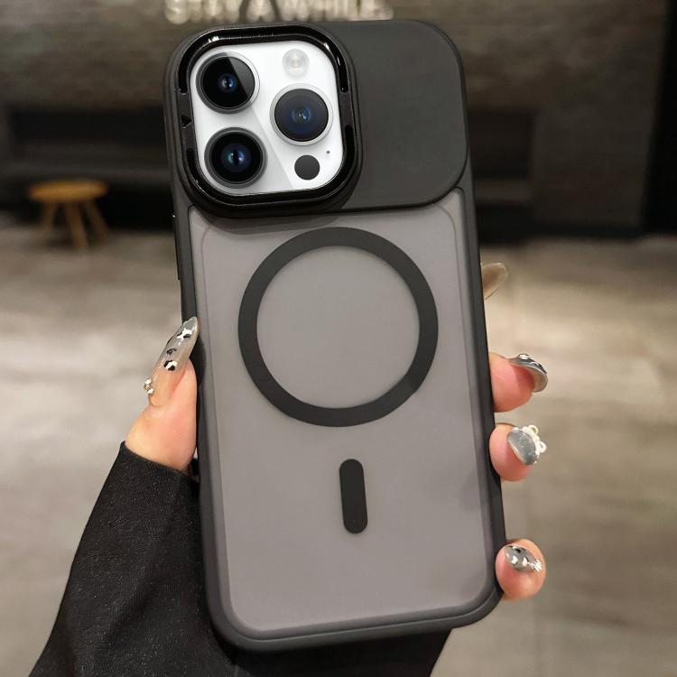 For iPhone 12 Pro Skin Feel Frosted Metal Lens Holder MagSafe Magnetic Phone Case(Black)