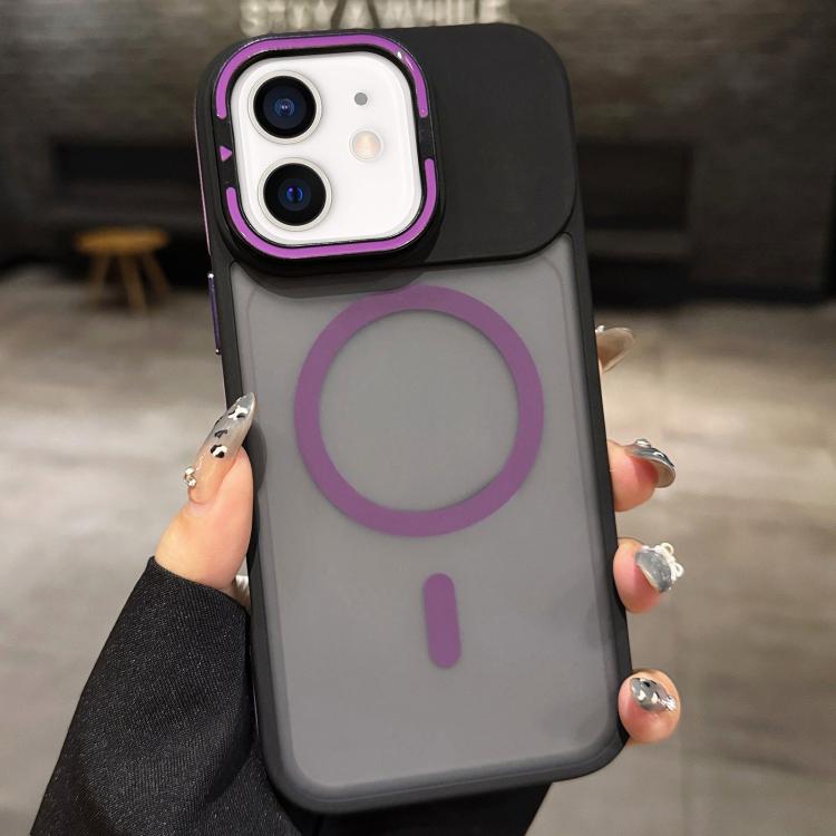 

For iPhone 11 Skin Feel Frosted Metal Lens Holder MagSafe Magnetic Phone Case(Purple)