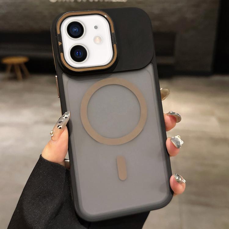 For iPhone 11 Skin Feel Frosted Metal Lens Holder MagSafe Magnetic Phone Case(Desert Gold)