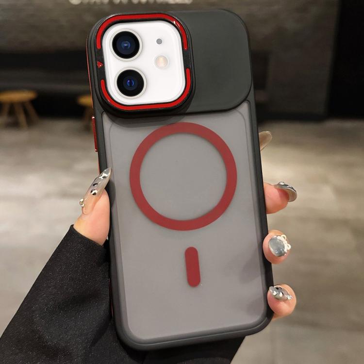 

For iPhone 11 Skin Feel Frosted Metal Lens Holder MagSafe Magnetic Phone Case(Red)