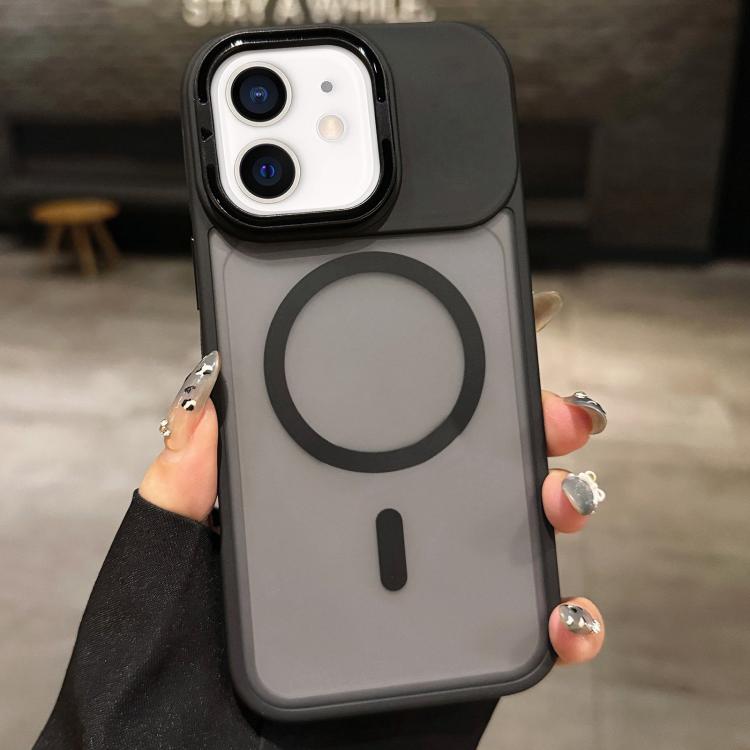 

For iPhone 11 Skin Feel Frosted Metal Lens Holder MagSafe Magnetic Phone Case(Black)