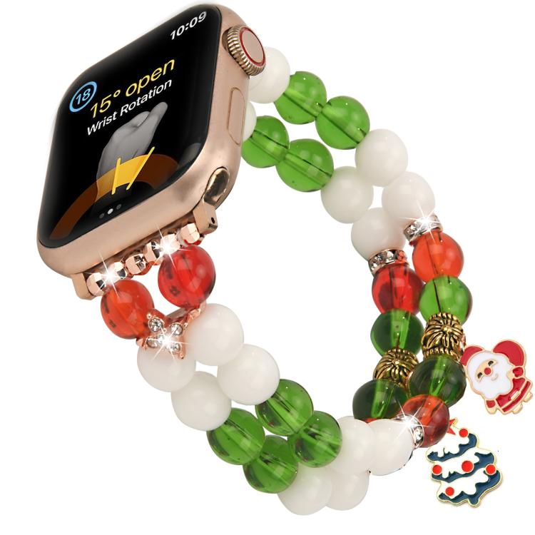 

For Apple Watch 46mm / 49mm / 45mm / 44mm Width 20mm Christmas Beads Chain Watch Band(Red Green White)