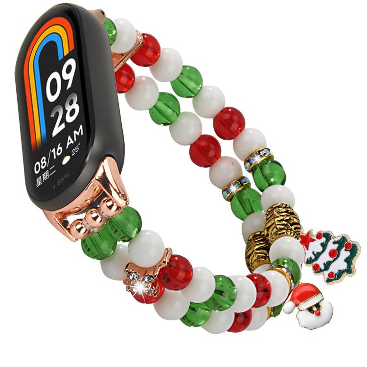 

For Xiaomi Smart Band 10 / 9 / 8 Christmas Beads Chain Watch Band(Red Green White)