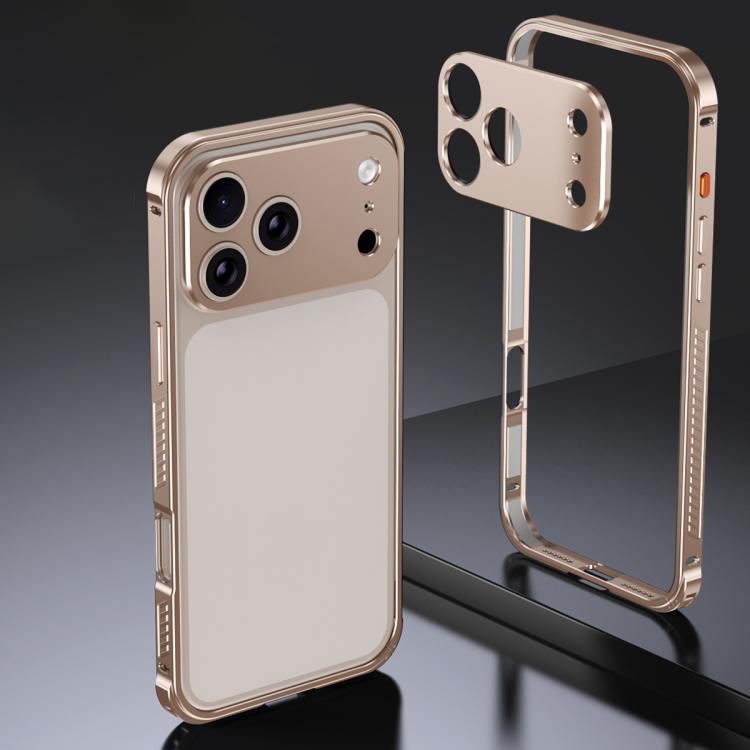 

For iPhone 17 Pro Armor Dual-side Anti-slip Metal Frame Case with Lens Cover(Desert Gold)