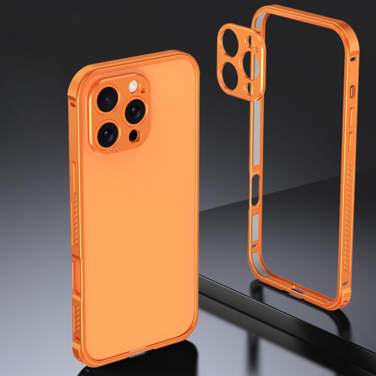 

For iPhone 16 Pro Max Armor Dual-side Anti-slip Metal Frame Case with Lens Cover(Orange)