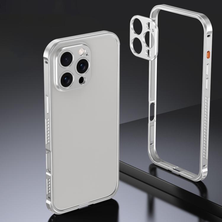 

For iPhone 16 Pro Max Armor Dual-side Anti-slip Metal Frame Case with Lens Cover(Silver)