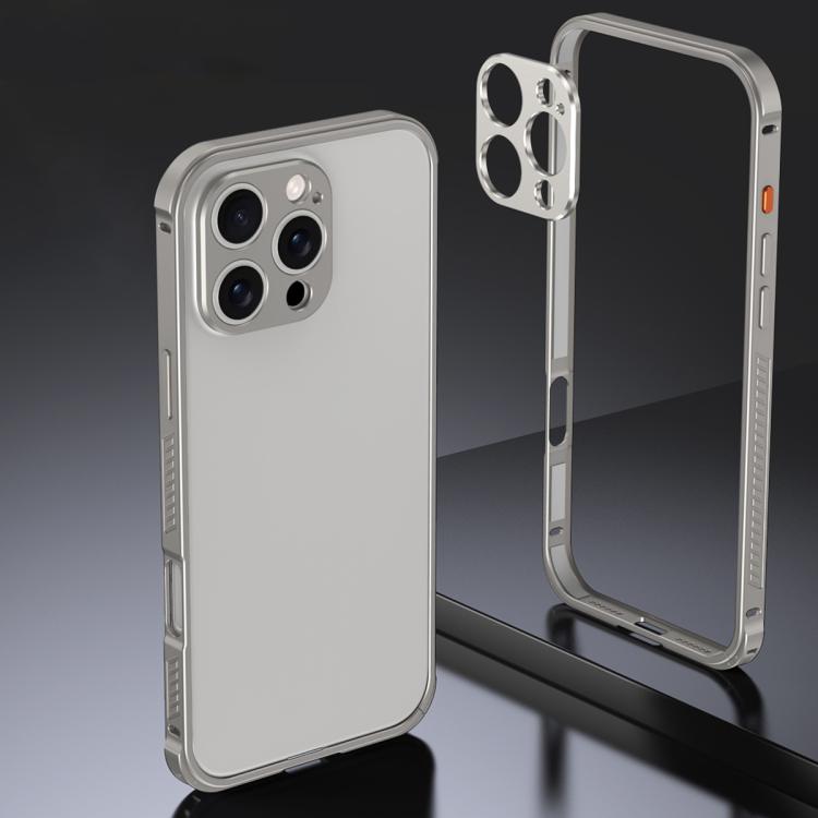 

For iPhone 16 Pro Armor Dual-side Anti-slip Metal Frame Case with Lens Cover(Grey)