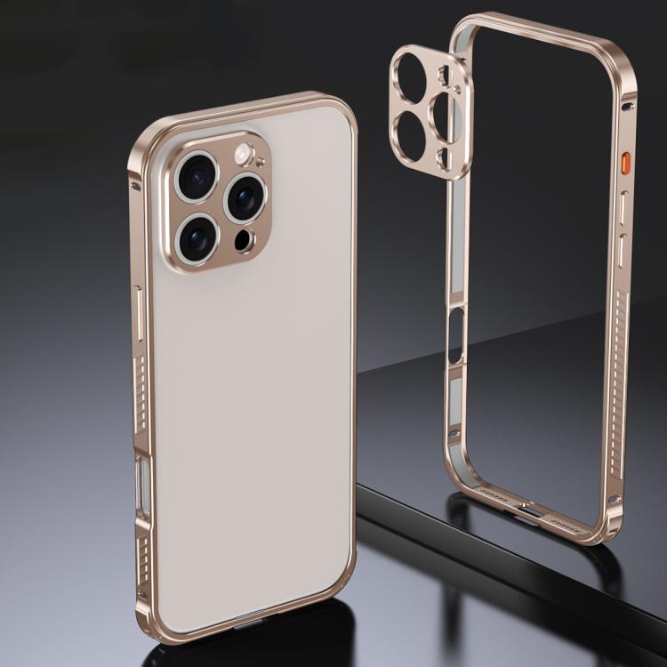 

For iPhone 16 Pro Armor Dual-side Anti-slip Metal Frame Case with Lens Cover(Desert Gold)