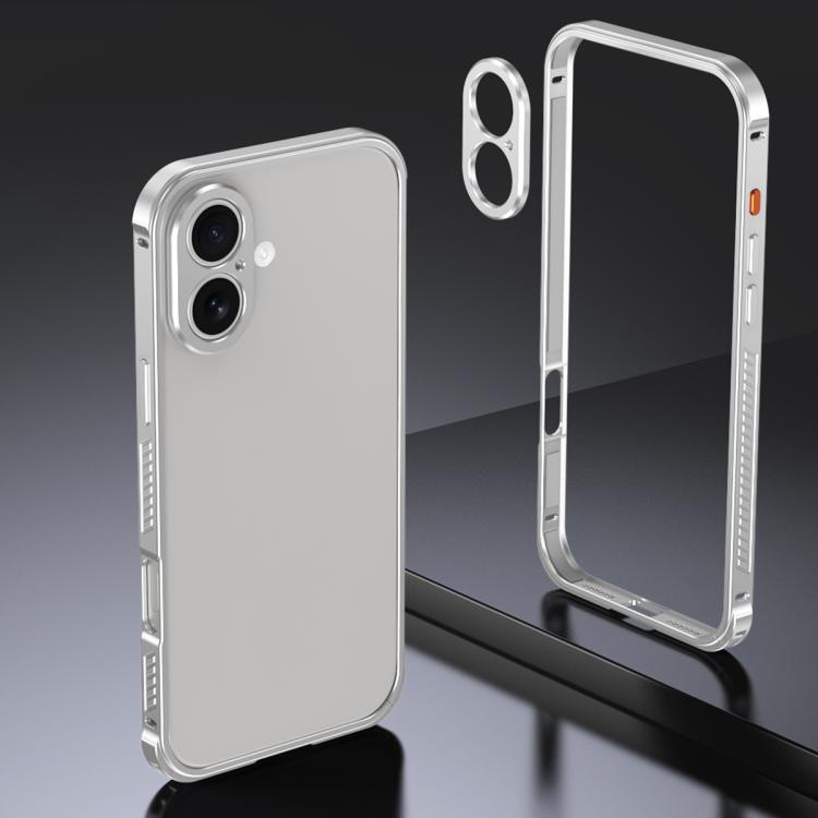 

For iPhone 16 Armor Dual-side Anti-slip Metal Frame Case with Lens Cover(Silver)