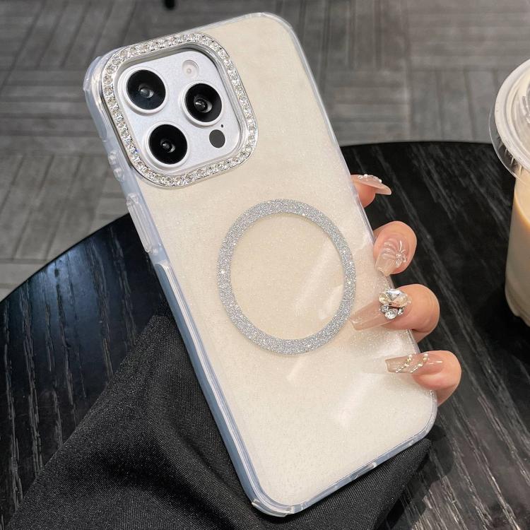 For iPhone 12 Pro Rounded Edge Semi-transparent Glitter MagSafe Phone Case(Beige)