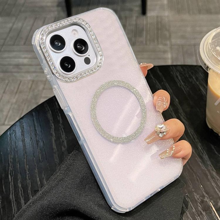 

For iPhone 13 Pro Max Rounded Edge Semi-transparent Glitter MagSafe Phone Case(Purple)