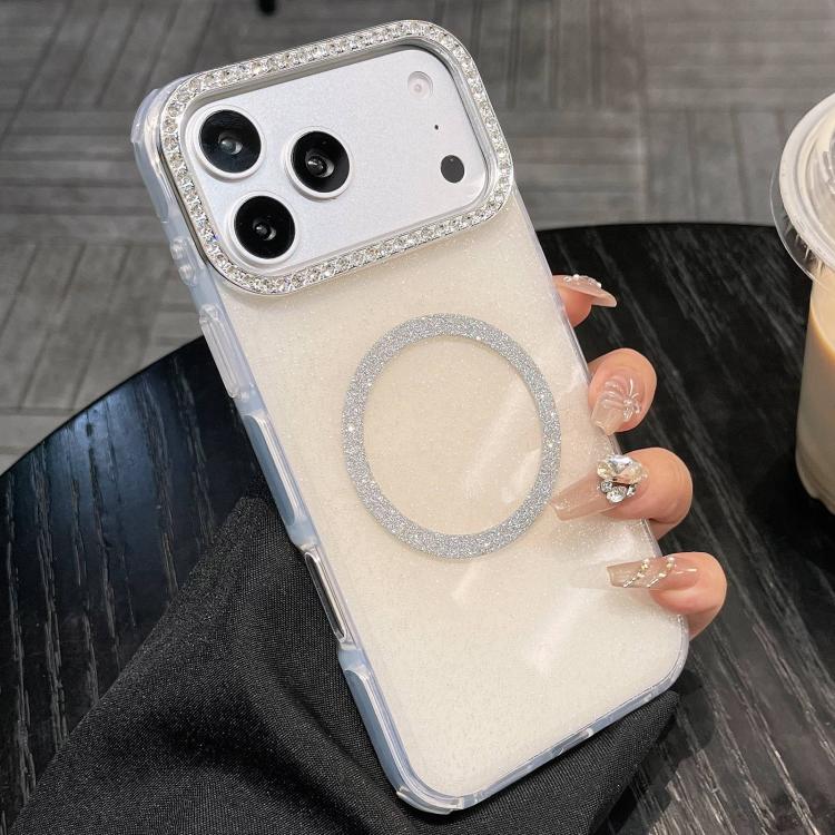 

For iPhone 17 Pro Max Rounded Edge Semi-transparent Glitter MagSafe Phone Case(Beige)