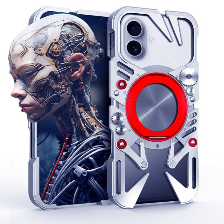 

For iPhone 17 Rotating Bracket MagSafe Hollow Metal Phone Case with Lanyard(Silver)