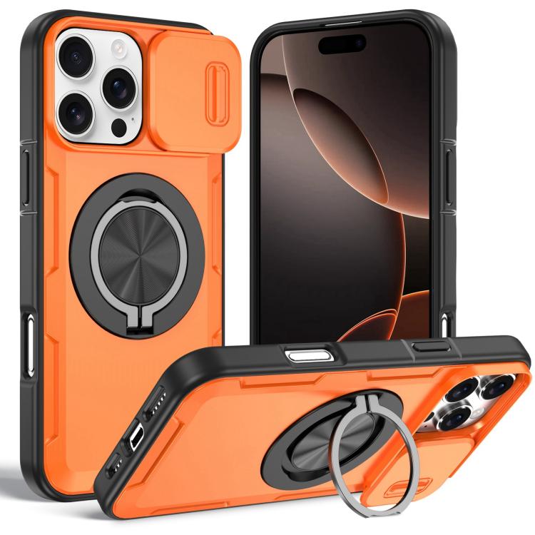 

For iPhone 16 Pro Max Camshield Rotation Holder MagSafe Phone Case(Orange)