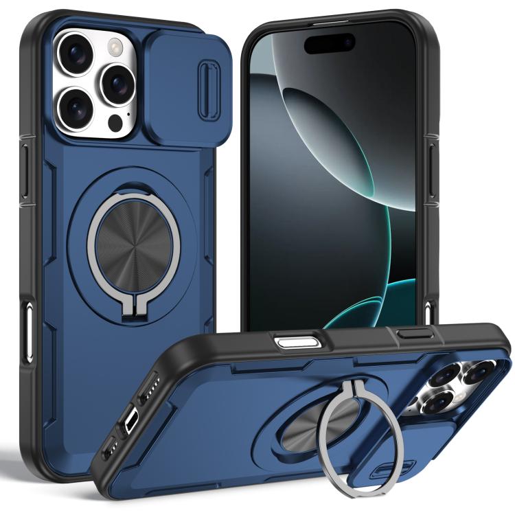 

For iPhone 16 Pro Max Camshield Rotation Holder MagSafe Phone Case(Blue)
