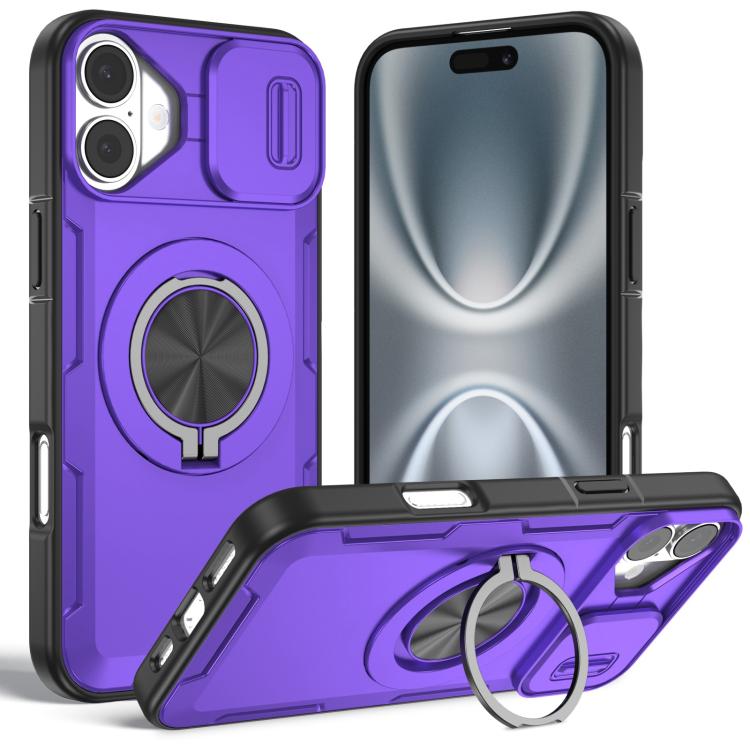 

For iPhone 16 Camshield Rotation Holder MagSafe Phone Case(Purple)