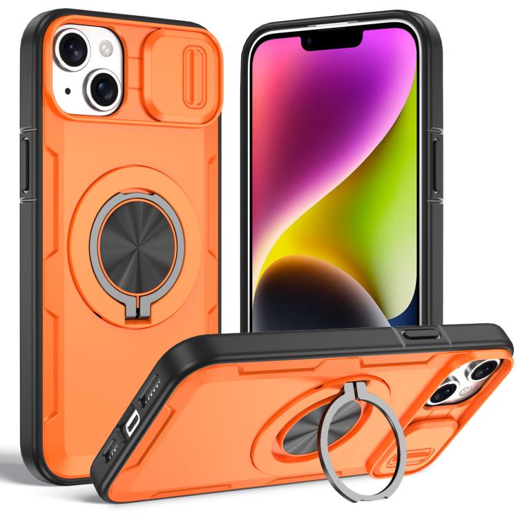 

For iPhone 14 / 13 Camshield Rotation Holder MagSafe Phone Case(Orange)