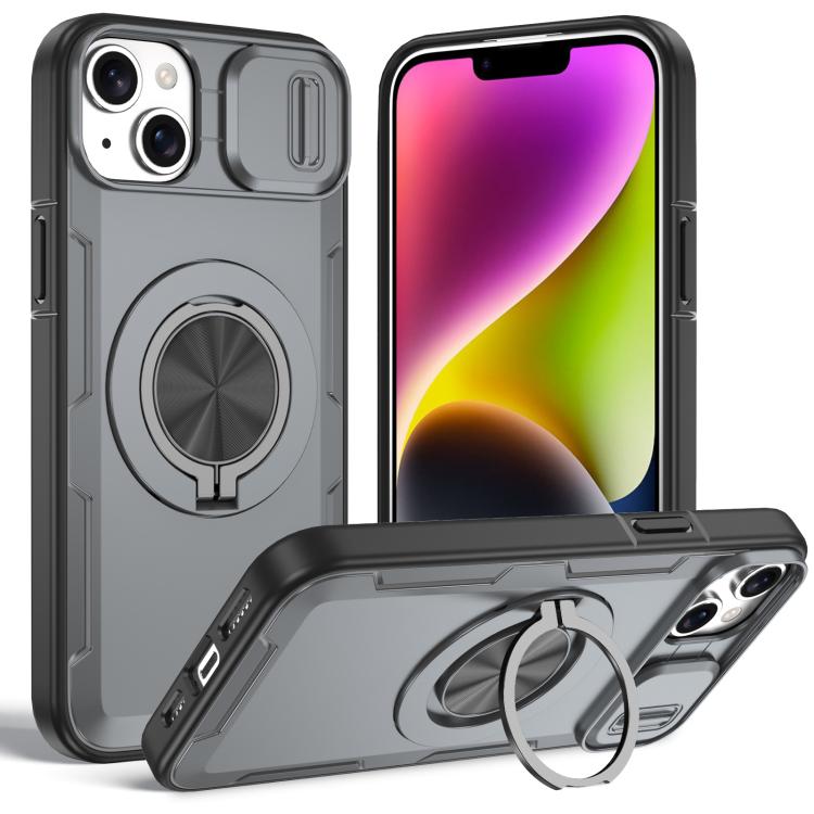 

For iPhone 14 / 13 Camshield Rotation Holder MagSafe Phone Case(Grey)