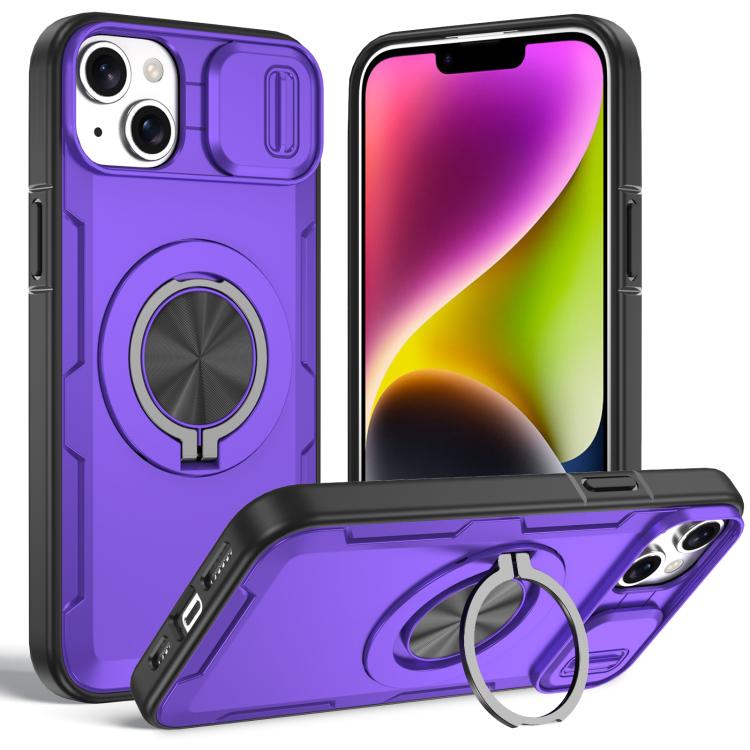 For iPhone 14 / 13 Camshield Rotation Holder MagSafe Phone Case(Purple)