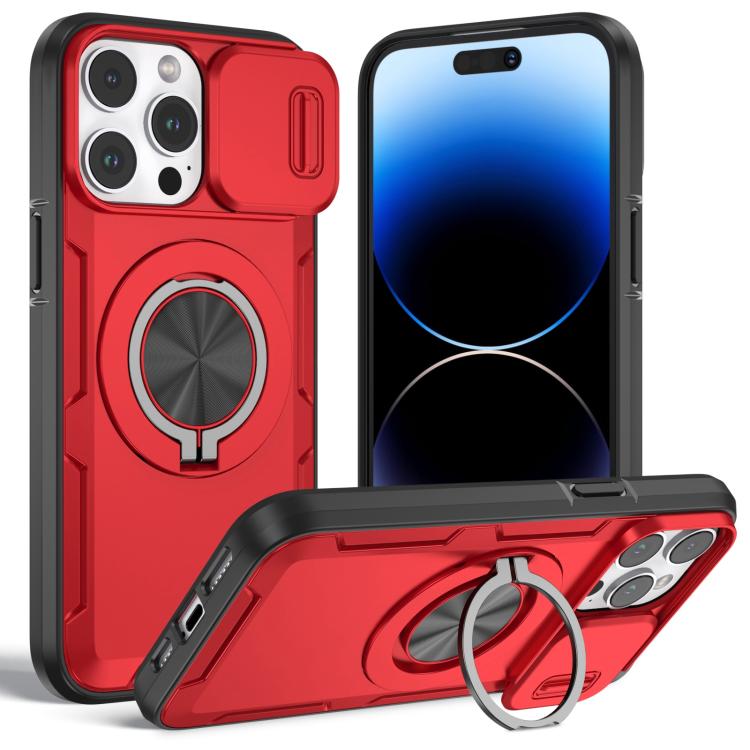 For iPhone 14 Pro Camshield Rotation Holder MagSafe Phone Case(Red)