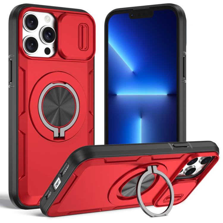 For iPhone 13 Pro Camshield Rotation Holder MagSafe Phone Case(Red)