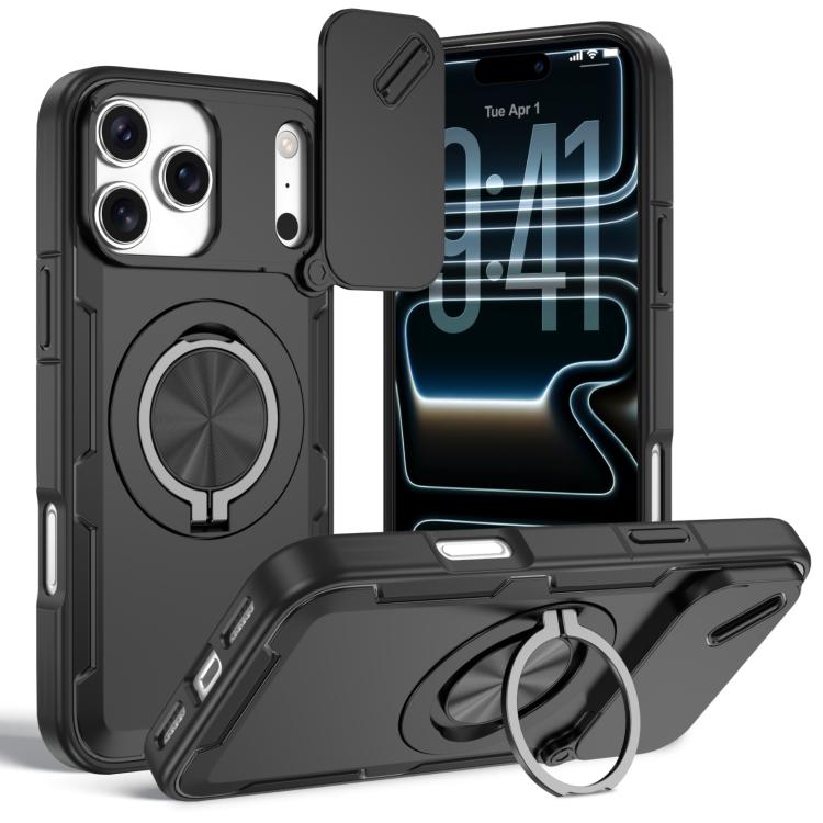 

For iPhone 17 Pro Max Camshield Rotation Holder MagSafe Phone Case(Black)