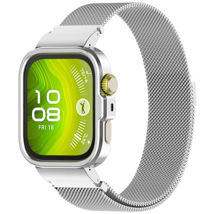 

For Huawei Watch Fit 4 Pro Metal Frame Integrated Milan Magnetic Stainless Steel Watch Band(Silver)