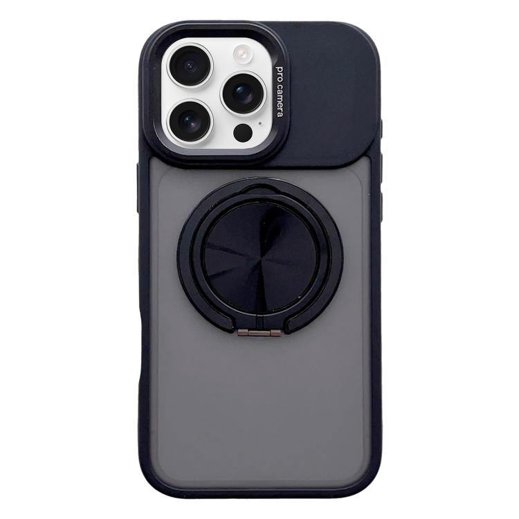 

For iPhone 16 Pro Max Skin Feel Frosted 360 Degree Rotation Magnetic Holder MagSafe Phone Case(Black)