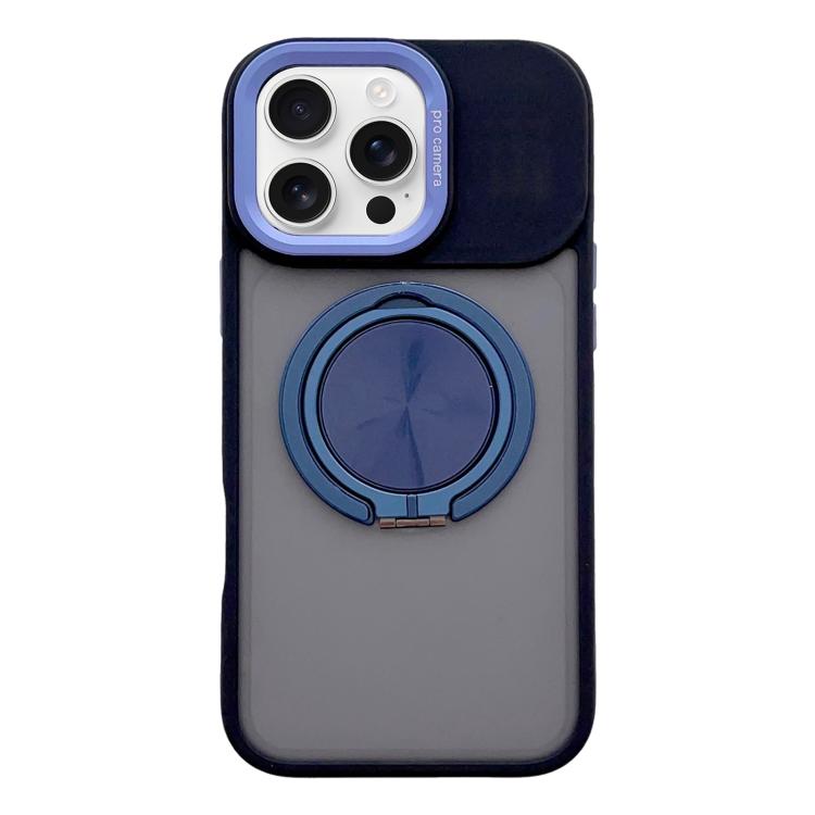 

For iPhone 16 Pro Max Skin Feel Frosted 360 Degree Rotation Magnetic Holder MagSafe Phone Case(Dark Blue)
