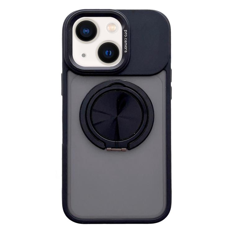 

For iPhone 14 Skin Feel Frosted 360 Degree Rotation Magnetic Holder MagSafe Phone Case(Black)