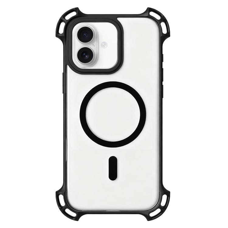 

For iPhone 16 Drone-Style Four-Corner Shockproof Acrylic MagSafe Phone Case(Black)