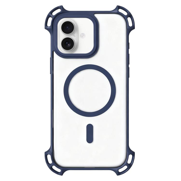 

For iPhone 16 Drone-Style Four-Corner Shockproof Acrylic MagSafe Phone Case(Blue)