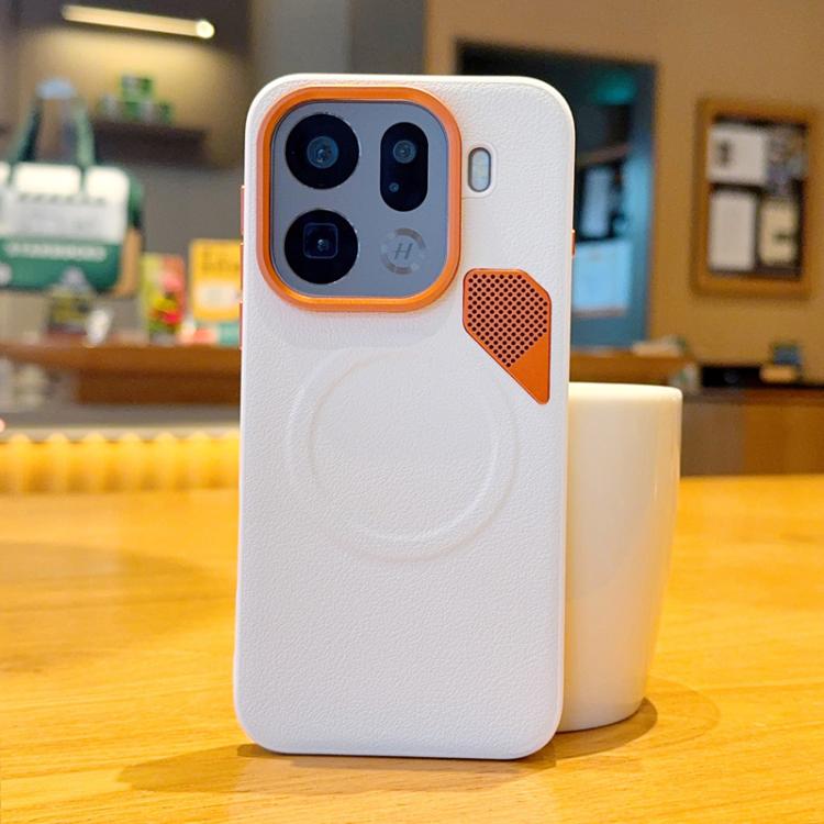 

For OPPO Find X9 Pro PC + TPU + Leather Cooling Holes MagSafe Phone Case(White)