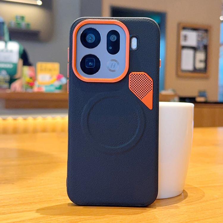 

For OPPO Find X9 Pro PC + TPU + Leather Cooling Holes MagSafe Phone Case(Black)