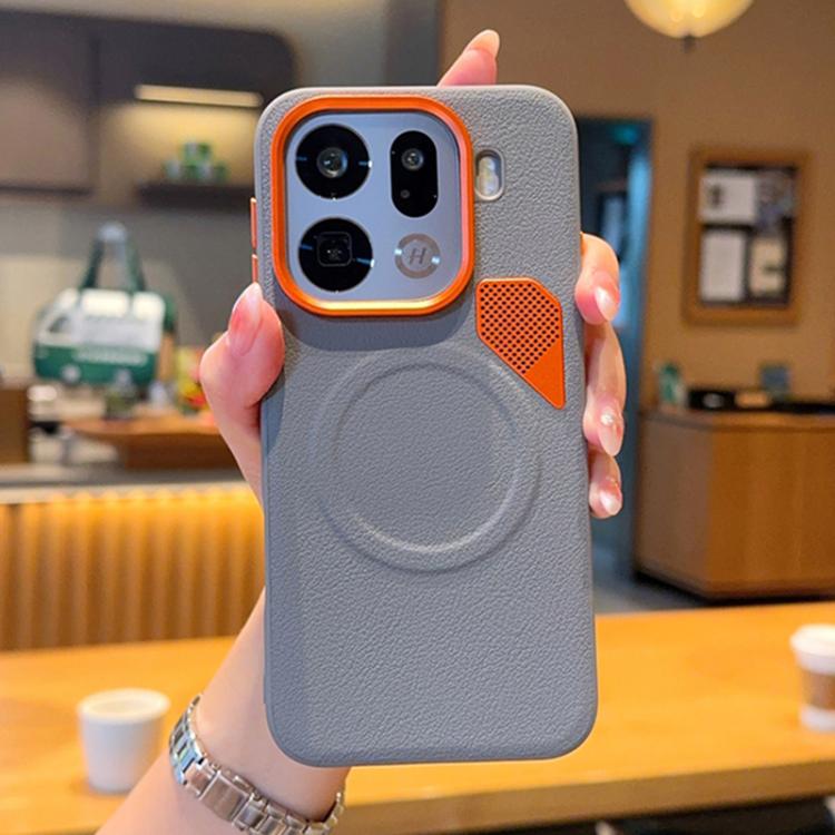 

For OPPO Find X9 Pro PC + TPU + Leather Cooling Holes MagSafe Phone Case(Grey)