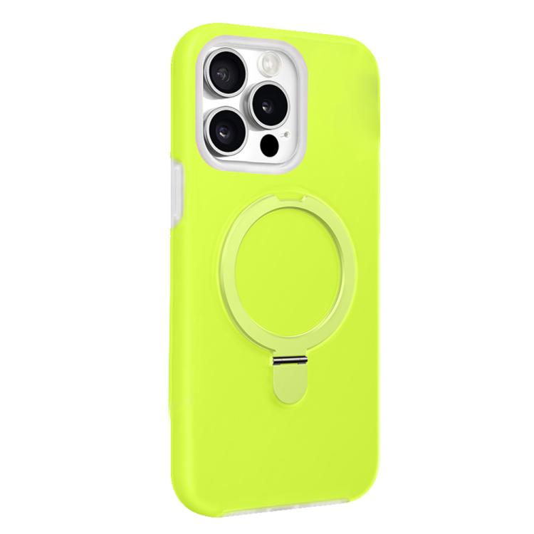 For iPhone 15 Pro Jelly Liquid Silicone MagSafe Holder Phone Case(Lemon Green)