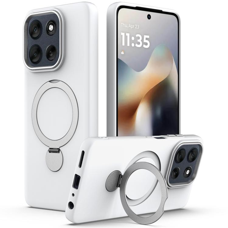 

For Motorola G17 Power / G15 Power 4G Gen1.5 Pivot Ring Holder TPU Hybrid PC Phone Case(White)