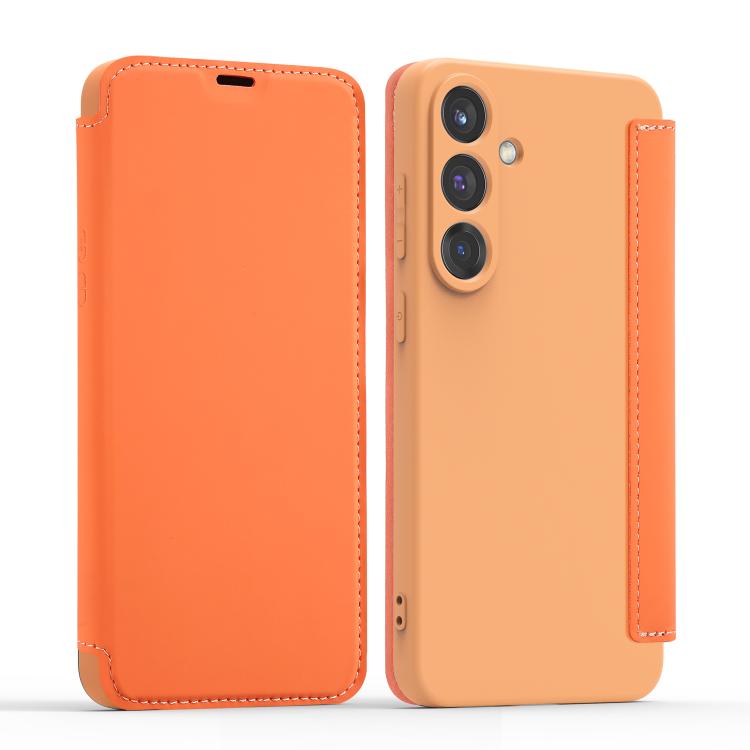 

For Samsung Galaxy S25+ 5G Imitate Liquid Skin Feel Leather Phone Case with Card Slots(Orange)