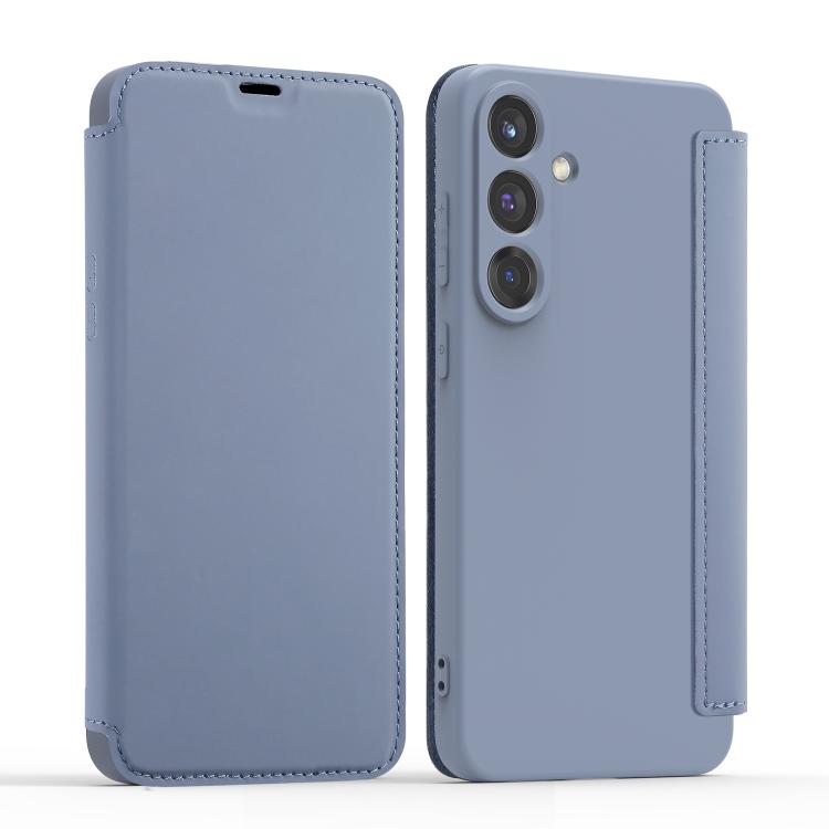 

For Samsung Galaxy S25+ 5G Imitate Liquid Skin Feel Leather Phone Case with Card Slots(Lavender Grey)