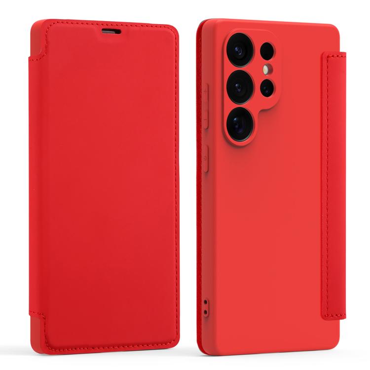 

For Samsung Galaxy S25 Ultra 5G Imitate Liquid Skin Feel Leather Phone Case with Card Slots(Red)