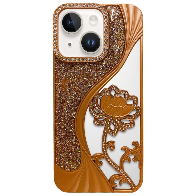 

For iPhone 14 Electroplated TPU Lotus Hollow-carved Rhinestone Glitter Phone Case(Orange)