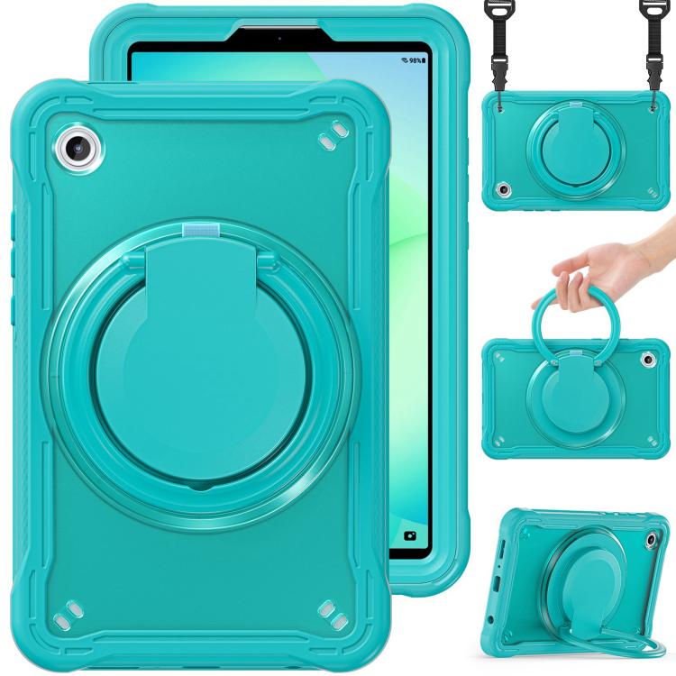 

For Samsung Galaxy Tab A11 Powerful Sailor Ring Holder Heavy Duty Hybrid Tablet Case with Strap(Light Blue)