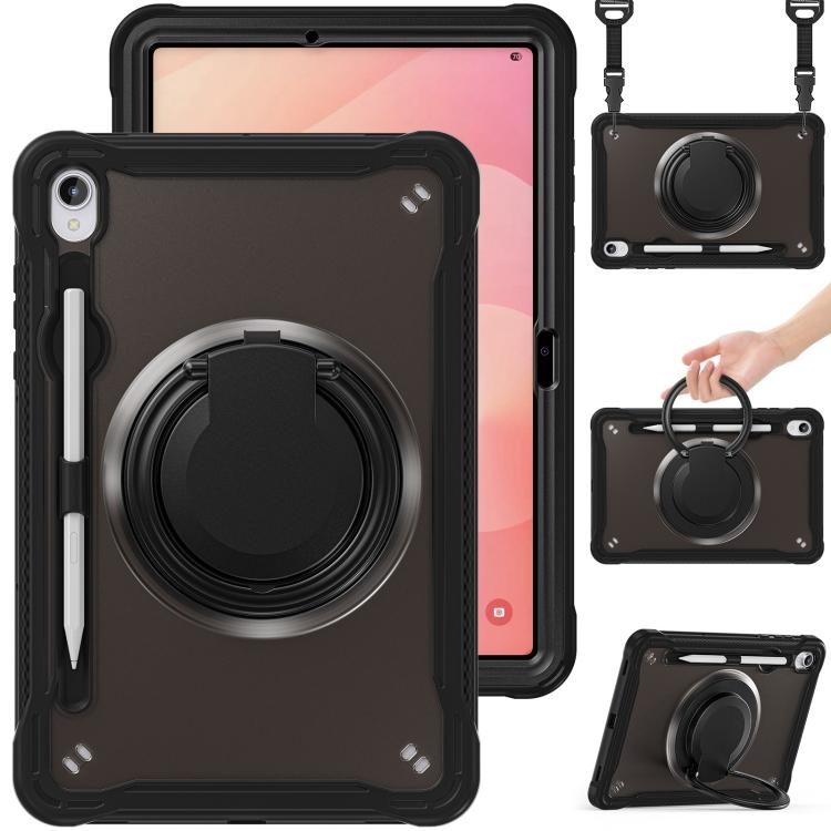 

For Samsung Galaxy Tab S11 Powerful Sailor Ring Holder Heavy Duty Hybrid Tablet Case with Strap(Black)