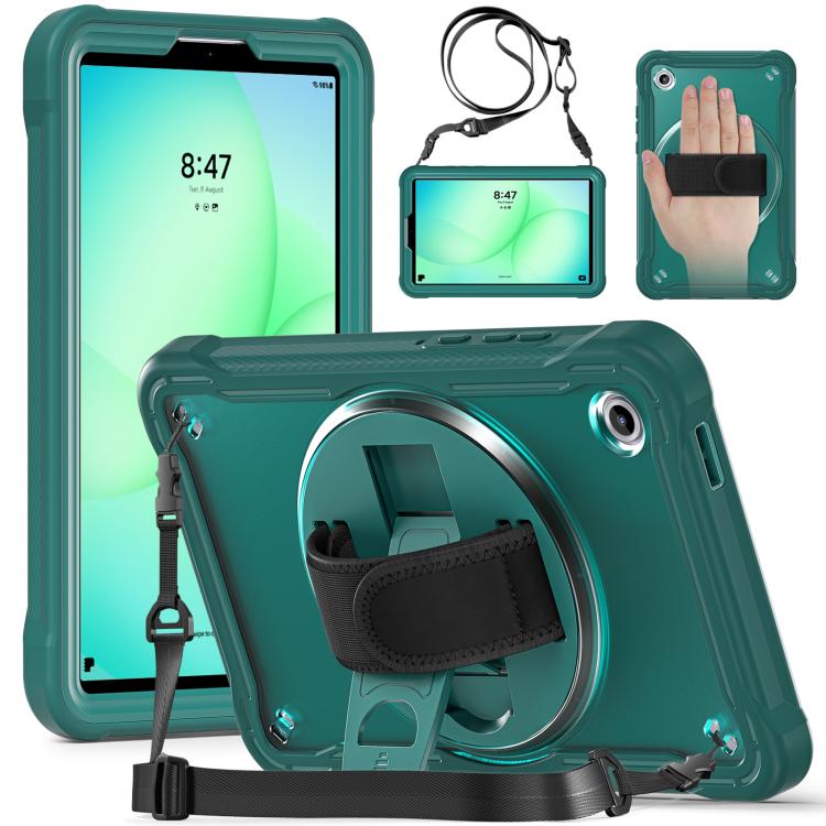 

For Samsung Galaxy Tab A11 Heavy Duty Hybrid Tablet Case with Hand Grip & Strap(Dark Green)