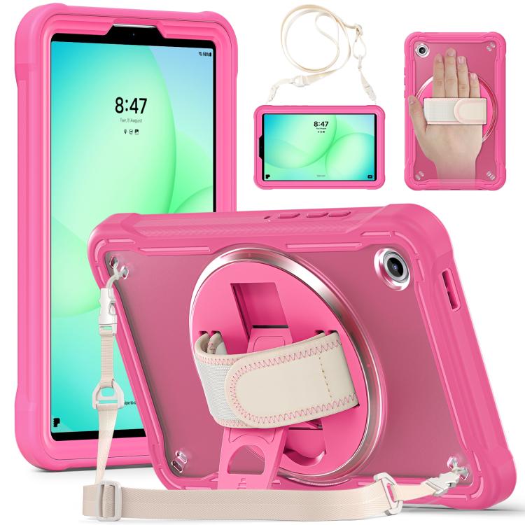 

For Samsung Galaxy Tab A11 Heavy Duty Hybrid Tablet Case with Hand Grip & Strap(Rose Red)