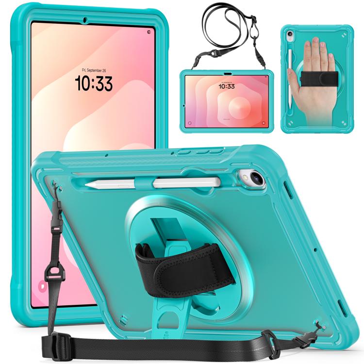 

For Samsung Galaxy Tab S11 Heavy Duty Hybrid Tablet Case with Hand Grip & Strap(Light Blue)