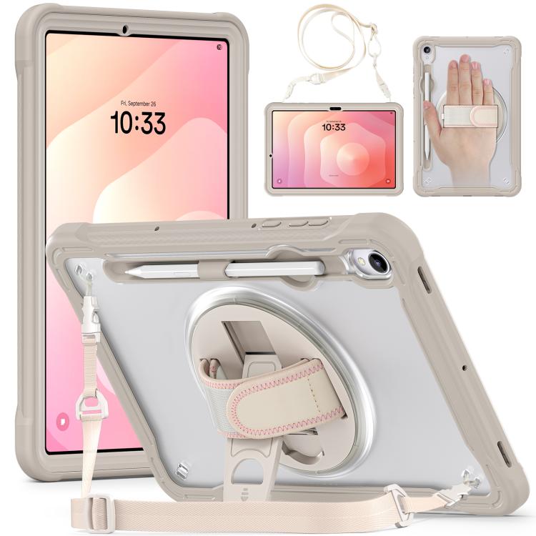 

For Samsung Galaxy Tab S11 Heavy Duty Hybrid Tablet Case with Hand Grip & Strap(Khaki)