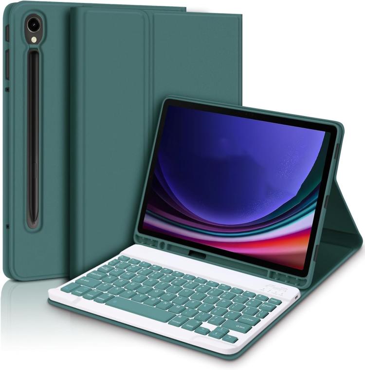 

For Samsung Galaxy Tab S9 / S9 FE Detachable Square Cap Magnetic Bluetooth Keyboard Protective Case(Dark Green)