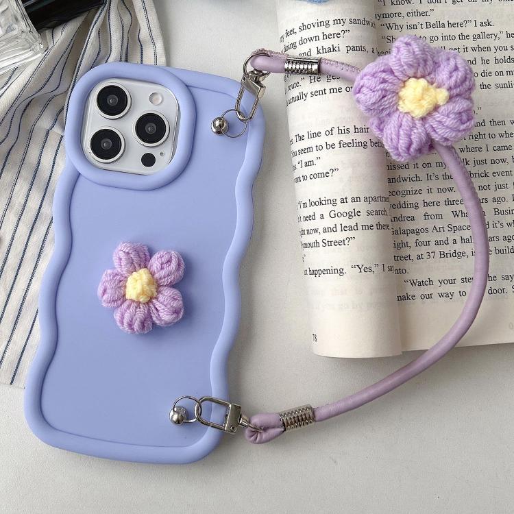 

For iPhone 12 Pro Max Plush Flower Wavy TPU Phone Case with Lanyard(Light Purple)